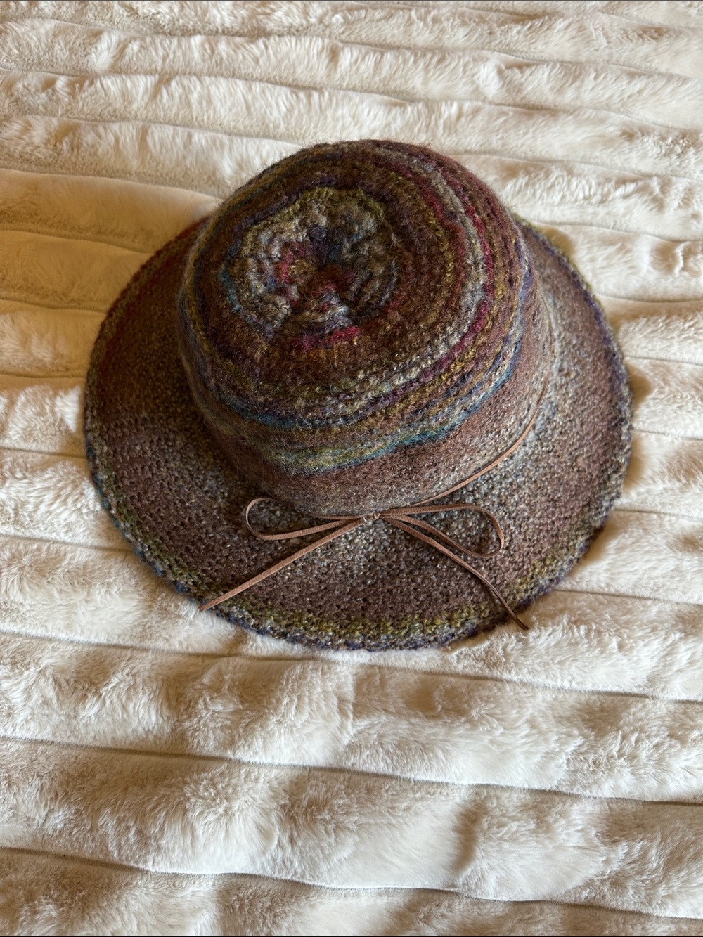 ADORA Multicolor Brown Knit Bucket Hat with Bow Trim